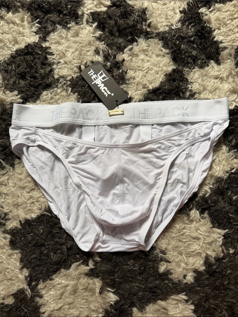 Rare Men’s White Bamboo Briefs with Built-In C-Ring Support Harness - Size M